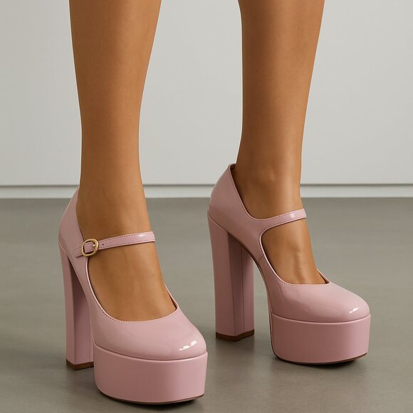 Stuart Weitzman Platform Pumps 9B‎ Blush Pink Patent Leather Mary Jane Sky High - Picture 1 of 12